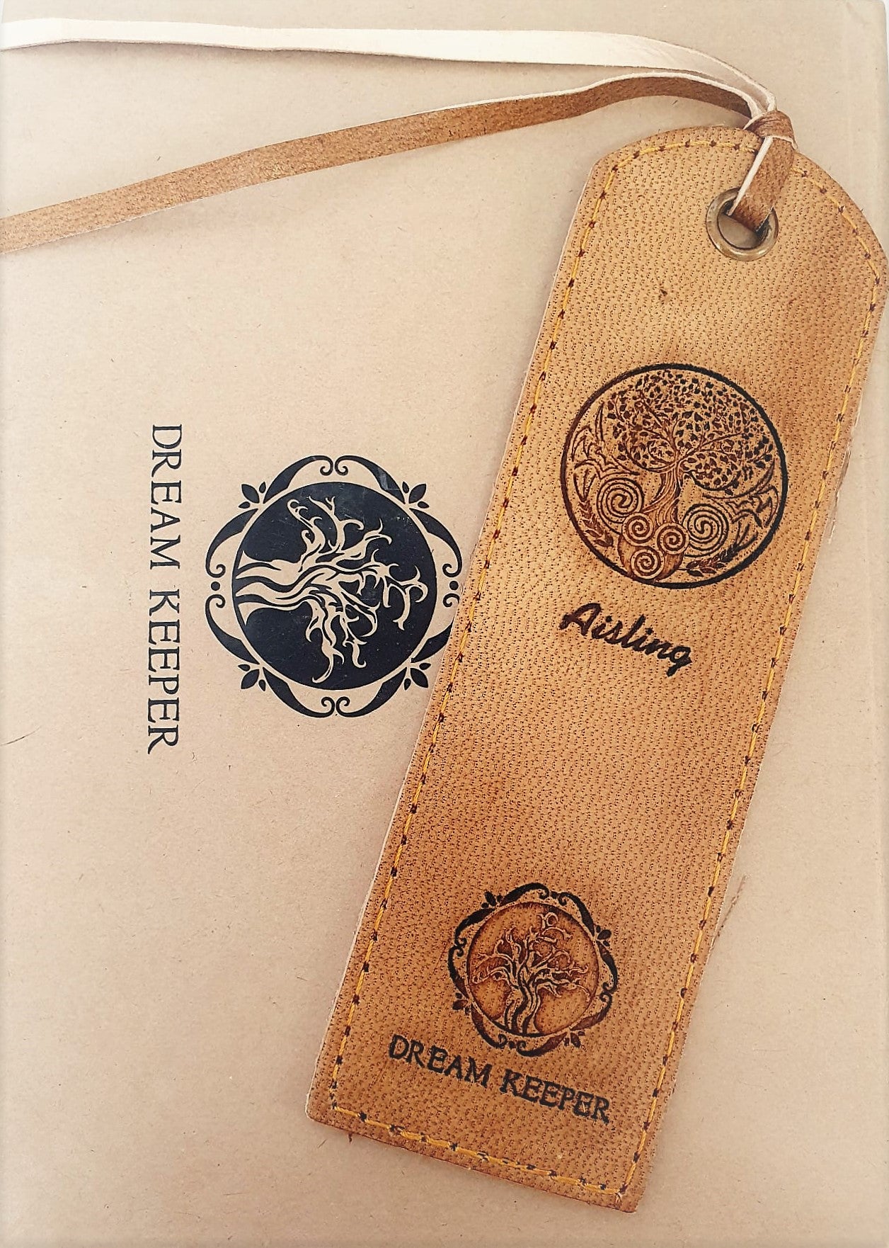 Pair of Handmade Leather Bookmark with DreamKeeper Tree of Life Design - Aisling